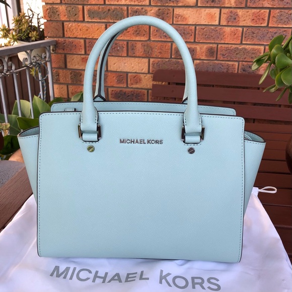 Michael Kors Pastel Blue Large Selma Saffiano Satchel Handbag BRAND NEW - Picture 4 of 12